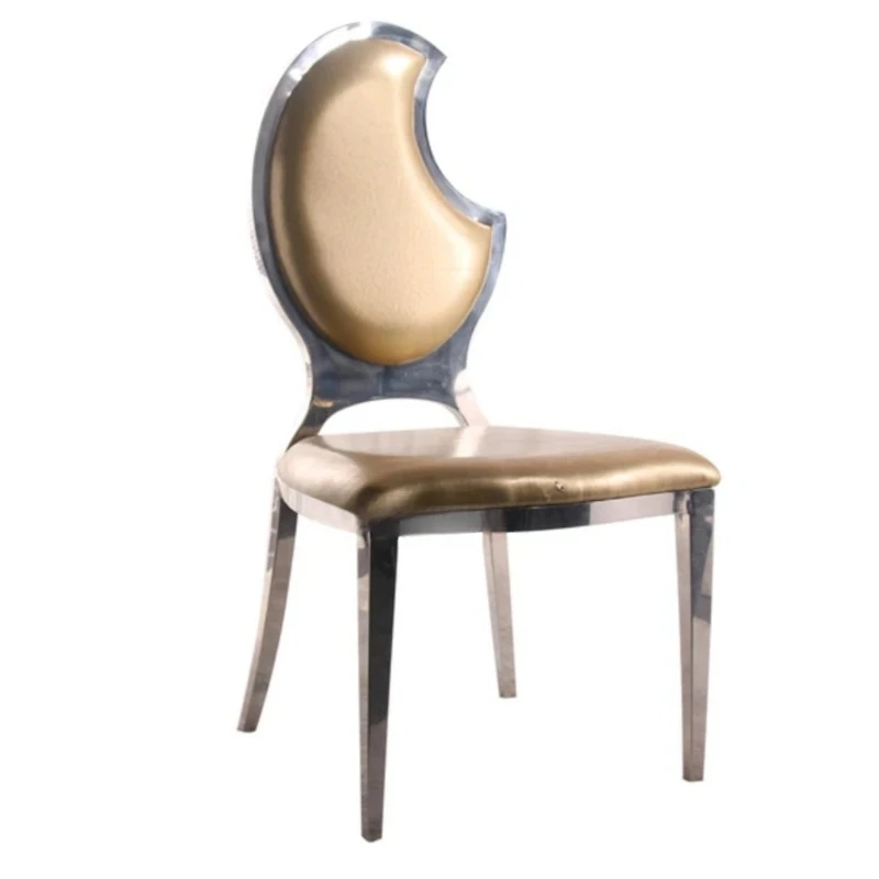 Hong Kong-style light luxury style high-end stainless steel moon gold dining chair household banquet hall simple hotel dining ch