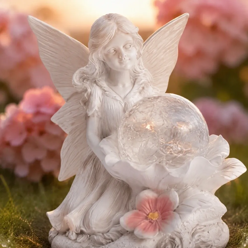 Wonderful Solar Powered Resin Statue Premium Resin Sturdy Solar Angel Lovely Soft Light Angel Figurine Outdoor Garden