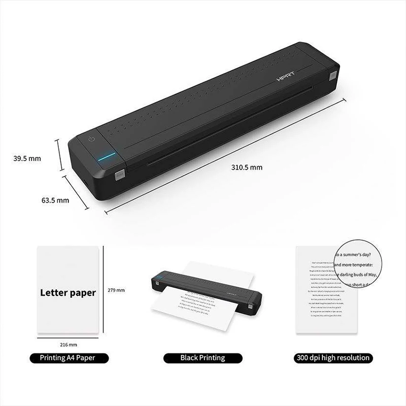 Portable A4 Printer Supports Printing On A4 Plain Paper 216mm Thermal Transfer Inkless Printer