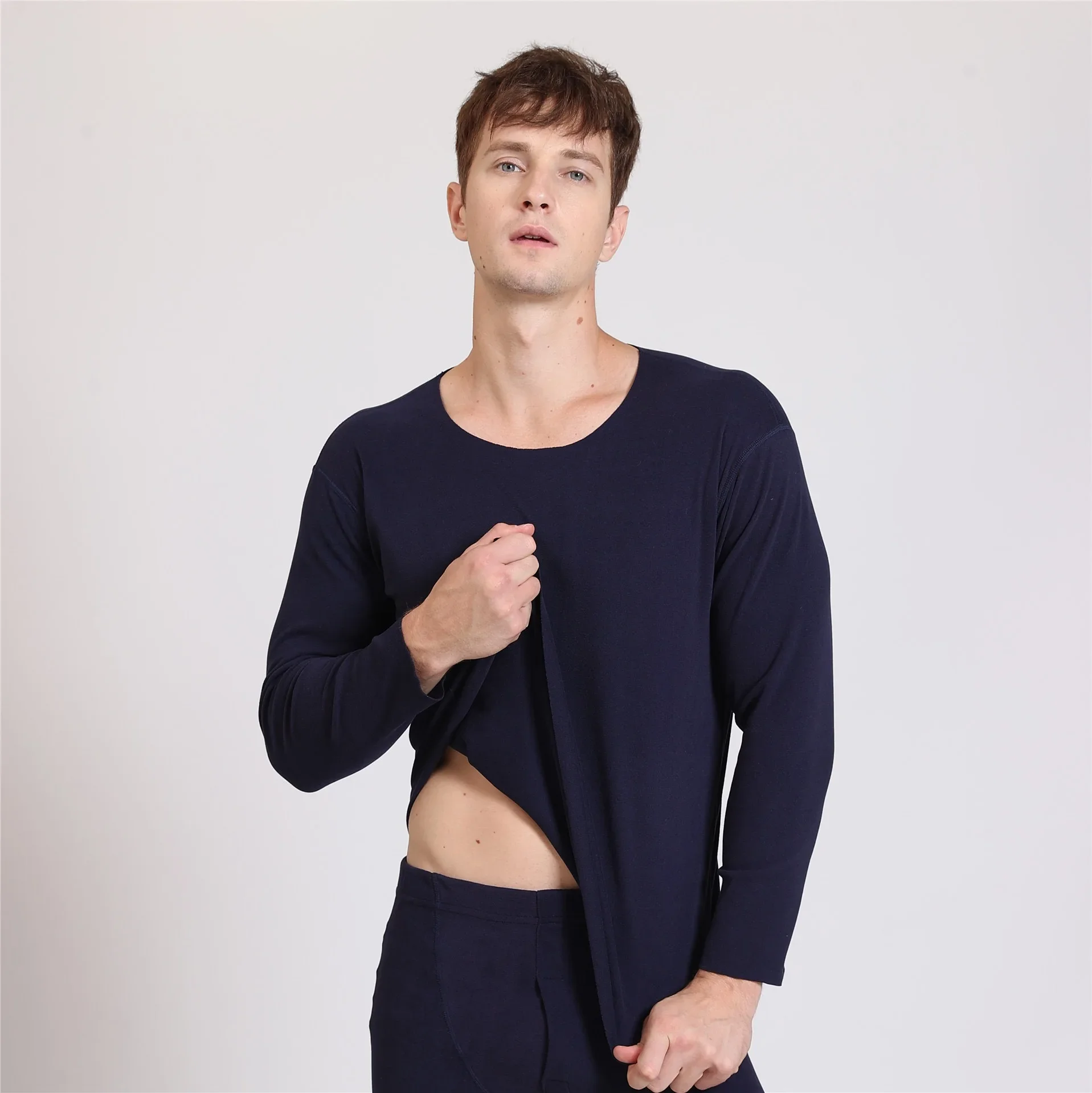 2pcs Winter Seamless Men's Long-sleeved Thermal Underwear Man Plus Size Round Neck Thin velvet Autumn clothes Tops 3XL-7XL image 5