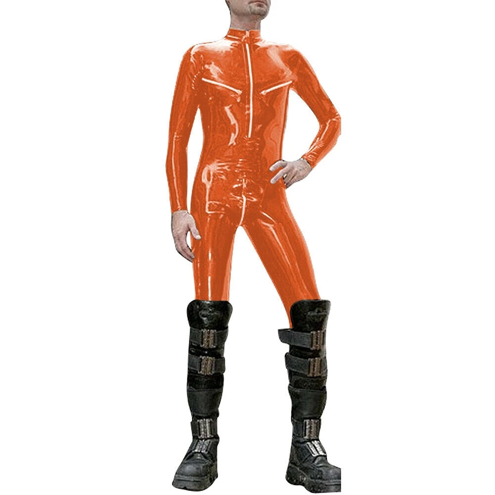 

Latex 100% Rubber Gummi Ganzanzug Catsuit Zipper Orange Size XS-XXL