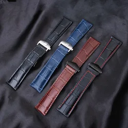 19mm 20mm 22mm For TAG Heuer Calera Leather Watchband Blue brown black red line Crocodile Leather Men's watch strap Accessories