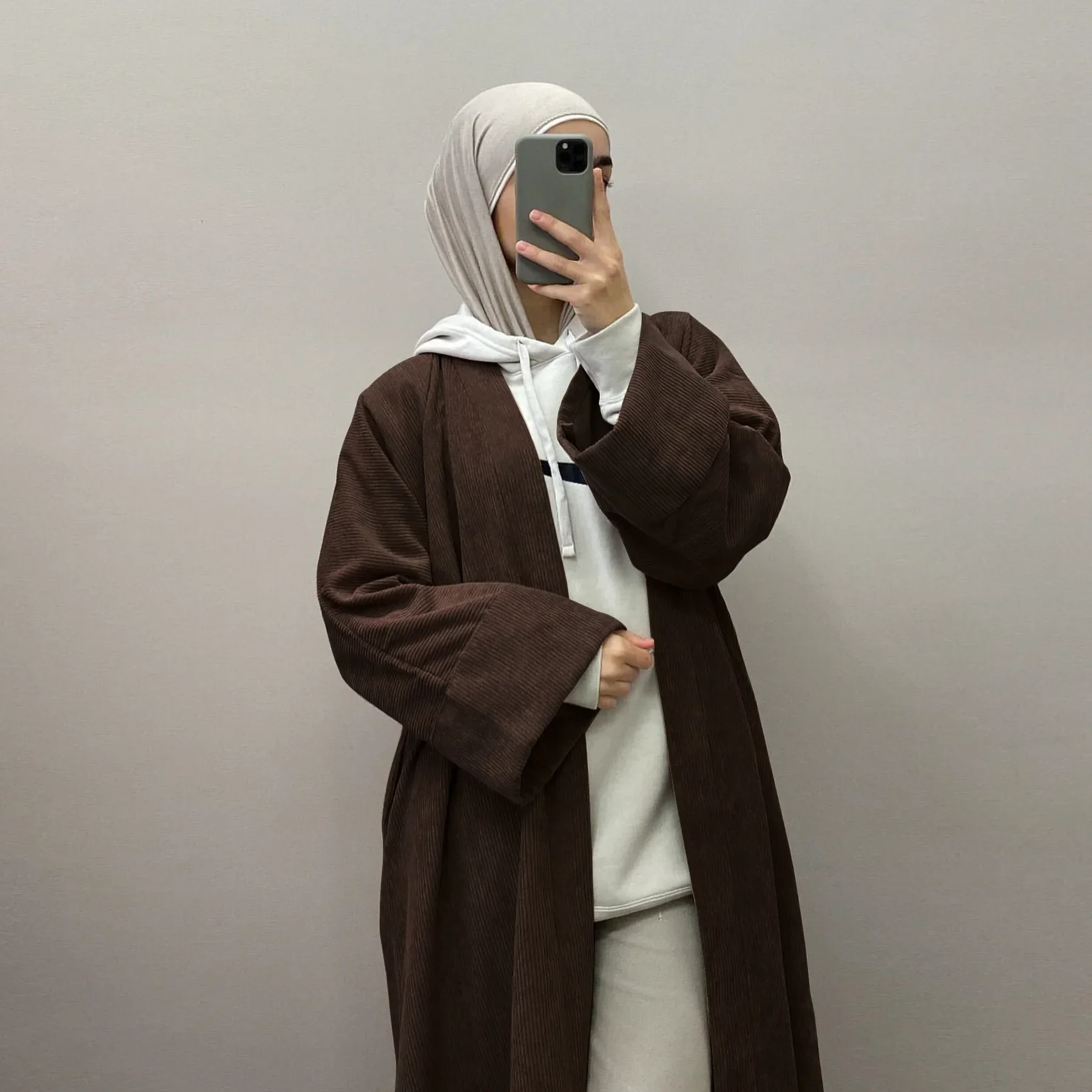 ฤดูหนาว Corduroy Abaya เปิดกิโมโนดูไบหรูหราใหม่ธรรมดา Ribbed WARM ชุดมุสลิม Abayas สําหรับผู้หญิงตุรกีอิสลามเสื้อผ้า Kaftan