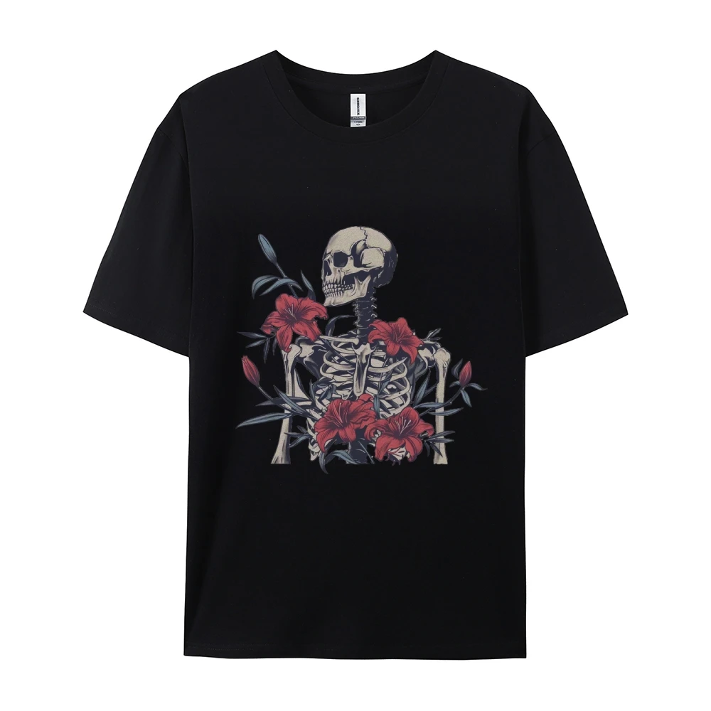 Rose Skull Print,Big Size Short T-shirt,Short sleeve,100% cotton,Girls,Holiday wear,Casual wear,Women T-shirt,blusa mujer