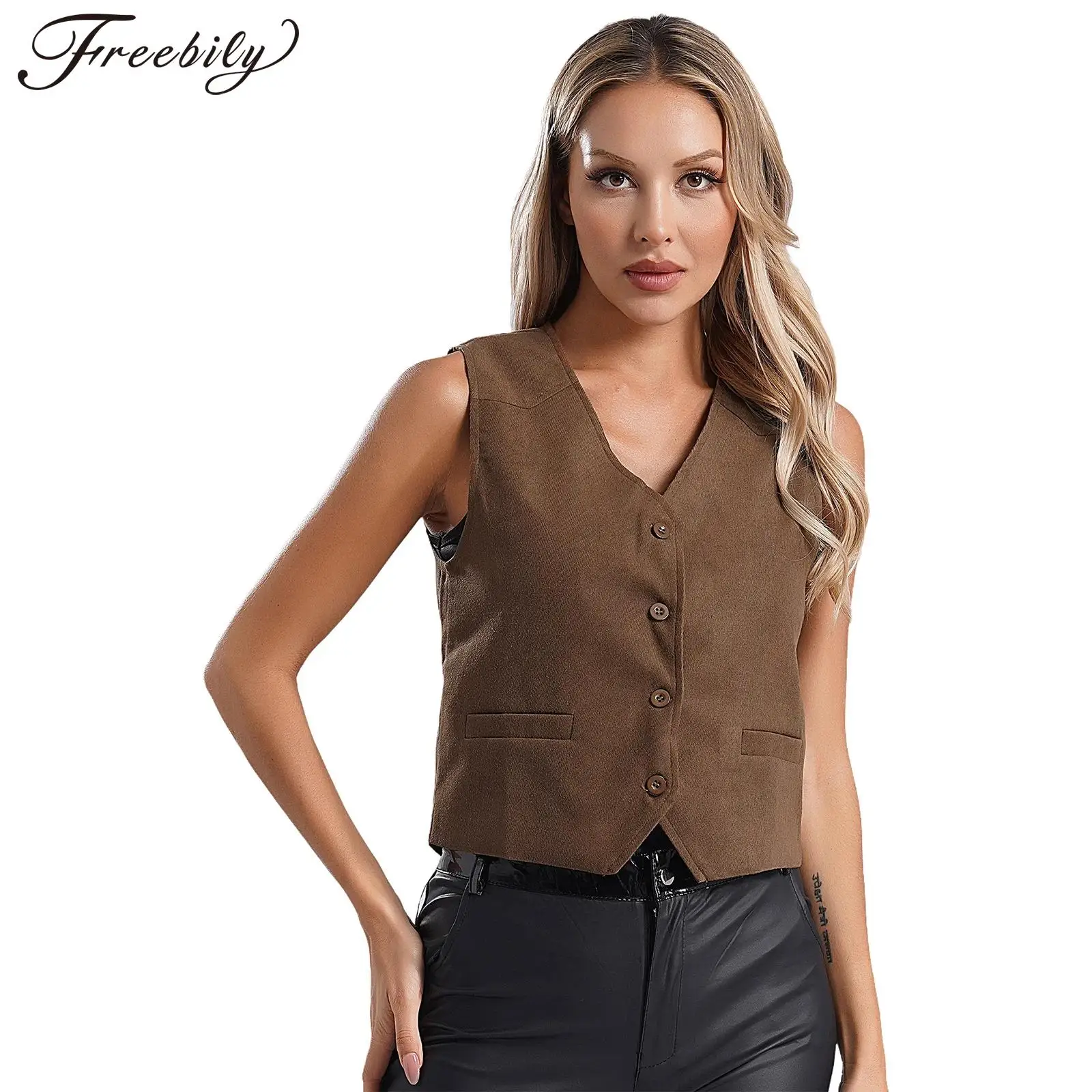 

OL Vests for Women Vintage Button Down Waistcoat V Neck Sleeveless Jacket Vest for Office Lady Commute Workwear Party Clubwear