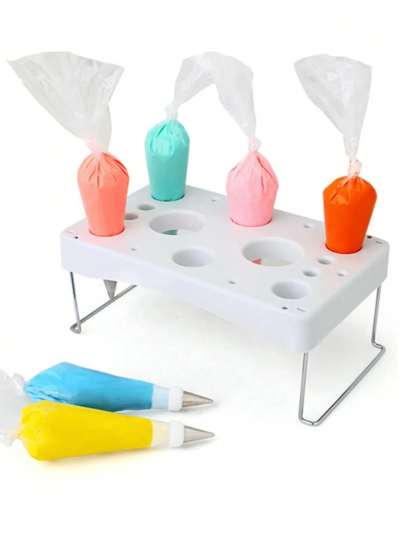 Leeseph Cake Decorating Icing Bag Holder Tray Stand Cream Bag Rack Icing Shelf PP+Stainless Steel Detachable Pastry Holder