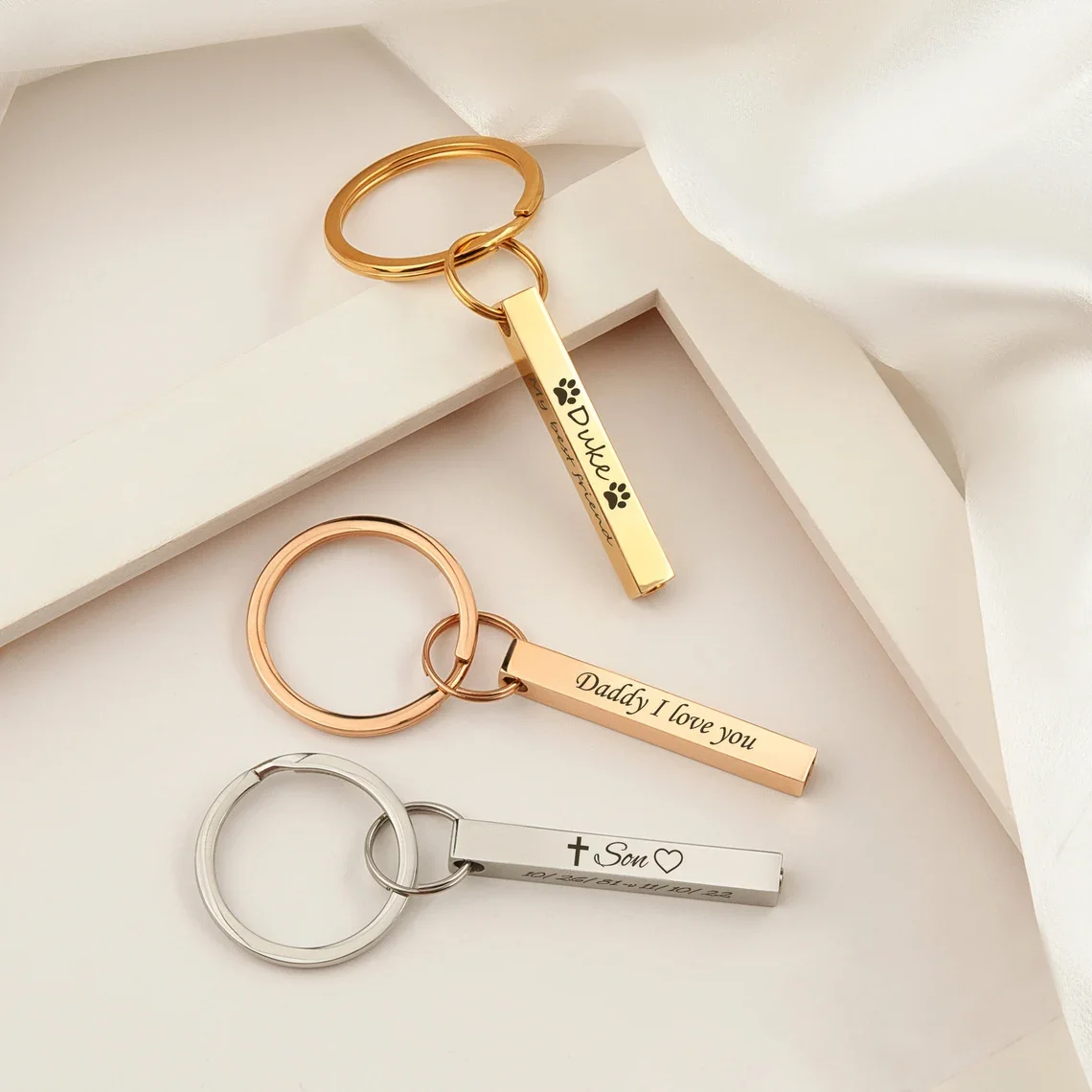 Fashion Bar Ashes Urn Keychain Engraved Custom Name Text Date Keepsake Cremation Dog Cat Human Ashes Jewelry Gift