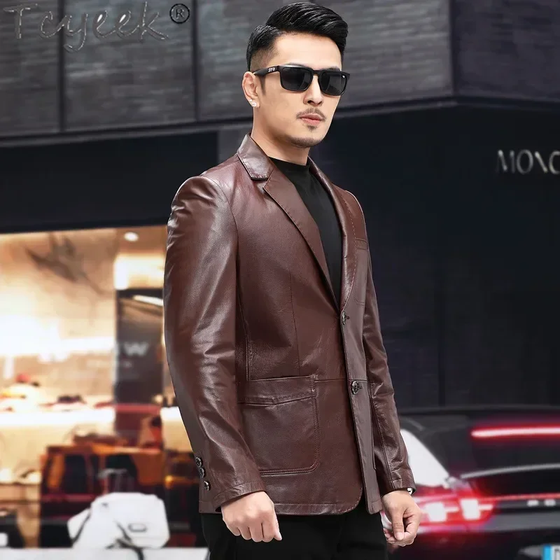 

Tcyeek куртка из натуральной кожи, мужское пальто из воловьей кожи с верхним слоем, весенне-осенняя одежда, мужские кожаные куртки Casaco Masculino, новый стиль
