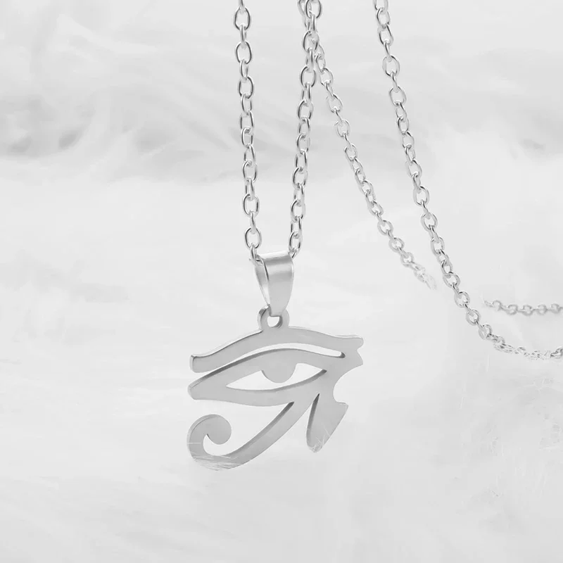 Stainless Steel Eye of Horus Necklace Ancient Egyptian Pharaoh Patron Saint Amulet Pendant for Women's Fashion Jewelry