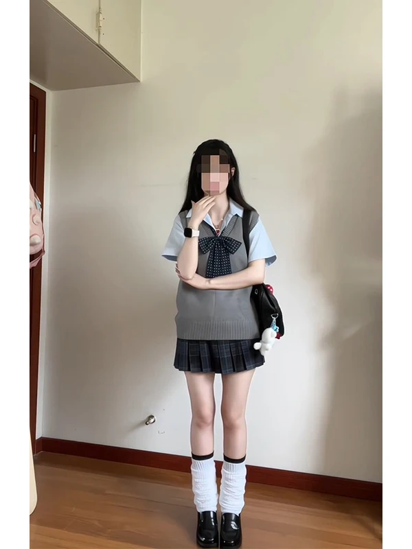 

Gray Uniform Vest Embroidered Shirt Layering Sea Weed JK Uniform Set Summer Collection Casual Style Polyester Fabric Unisex