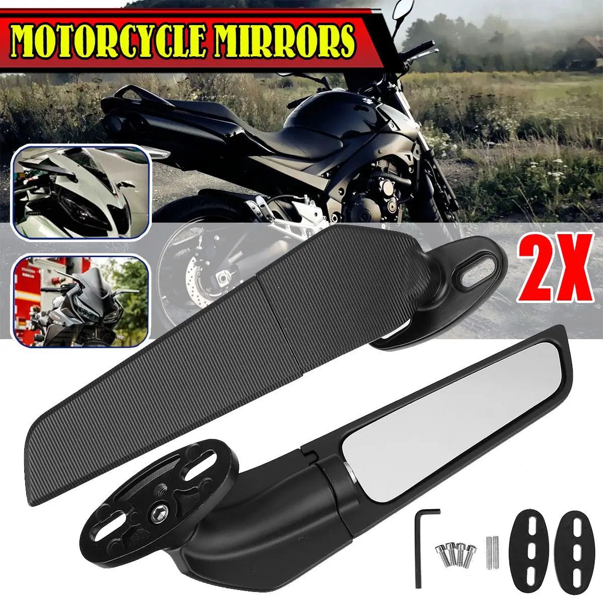 Motorcycle Mirrors Wind Wing Adjustable Rotating Rearview Mirror Modified Side Mirror for Honda Suzuki Kawasaki Yamaha Universal