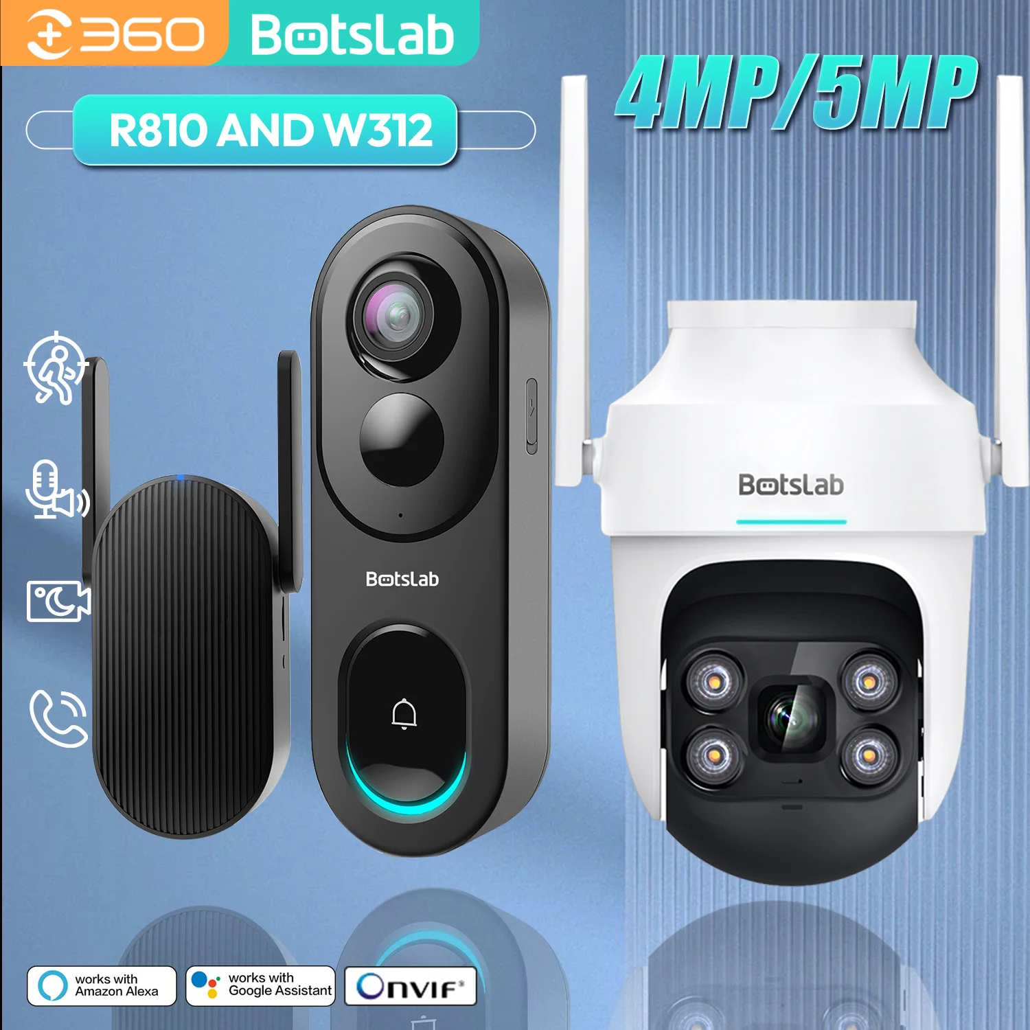 Botslab ไม่มีค่าธรรมเนียมรายเดือน 5MP Video Doorbell Cam Wifi ไร้สายสองทาง Intercom180 ° กล้องรักษาความปลอดภัยบ้านอัจฉริยะ Night Vision มุมกว้าง