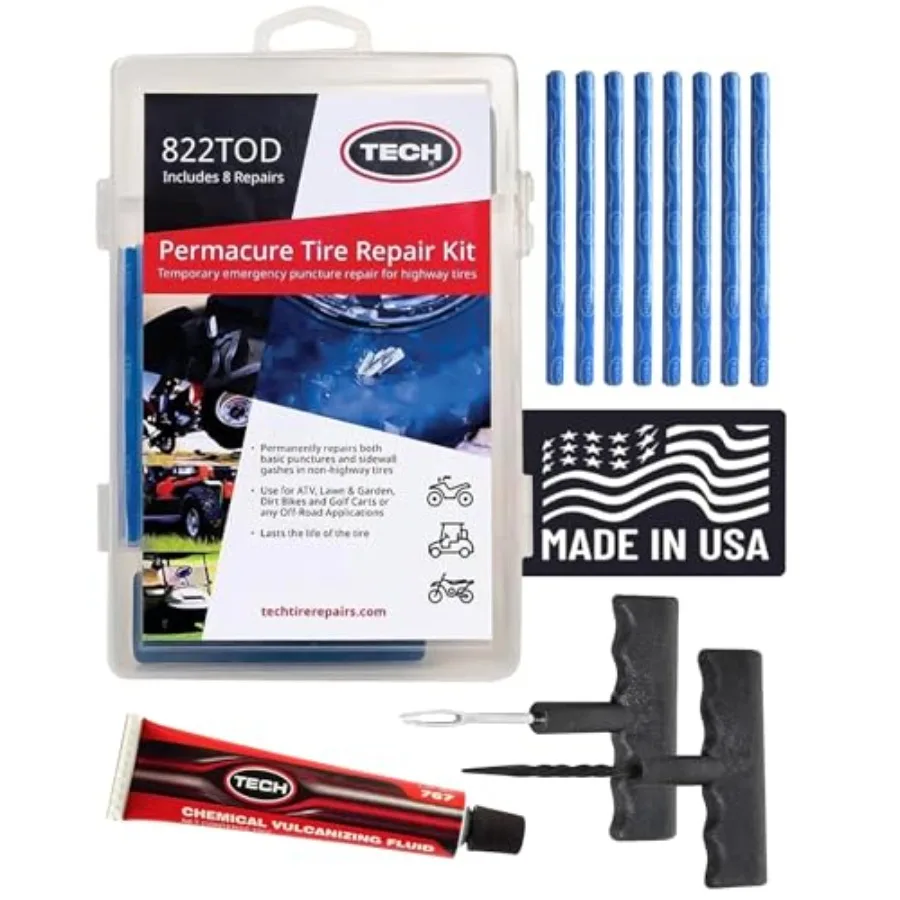 

TECH Perure Self-Vulcanizing Tire Repair Kit - Includes Reaming Tool, Insert Tool, Perure Plugs and Vulcanizing Fluid Permanent