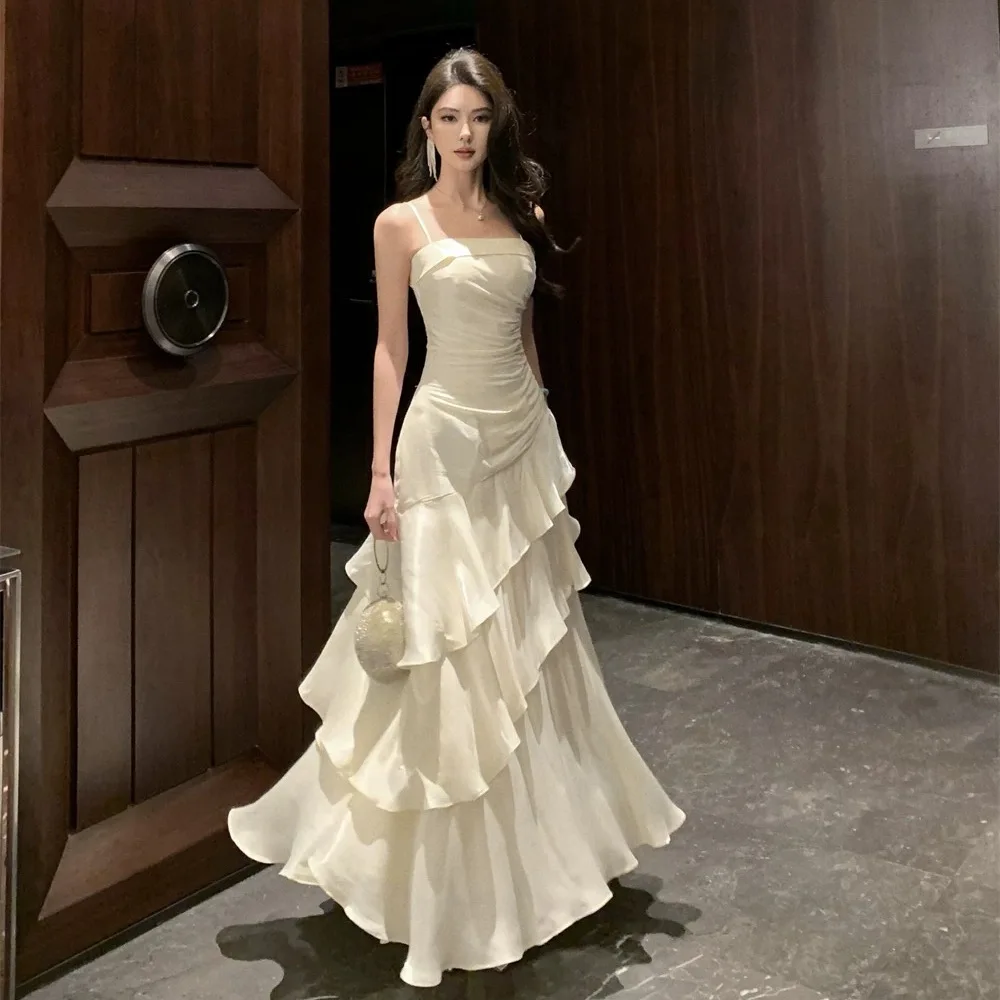 

Women's Summer New Heavy Work Slimming Long Dr Skirt High Waist Polyester Fabric No Sve Pure Color Date Night Outfit