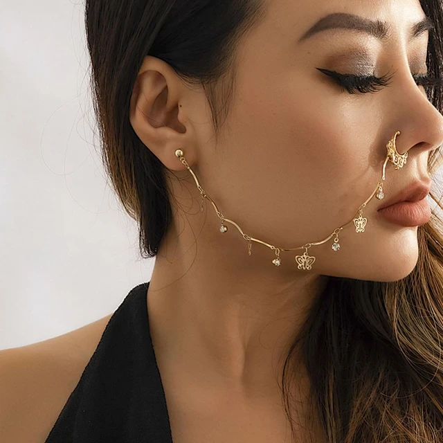 Boho Indian Nose Chain Star Leaf Faux Pearl Tassel Chain Retro Piercing Stud Earrings Nose Ring Nose Chain Jewelry Accessories AliExpress