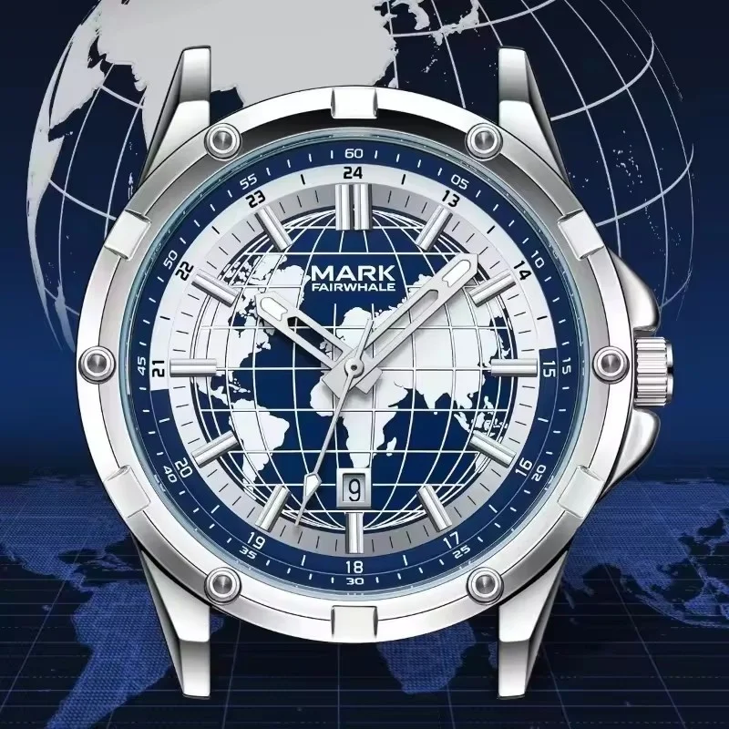 

Mark Fairwhale 5130 Men's New Commercial Quartz Watch Fashion Earth Dial Waterproof Calendar Men's Watch relógios masculino