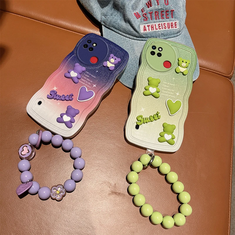 For OPPO Realme C21Y Phone Case 3D Cute Cartoon Animal Fashion Soft Silicon Sport Hand Strap Bracelet Back Cover