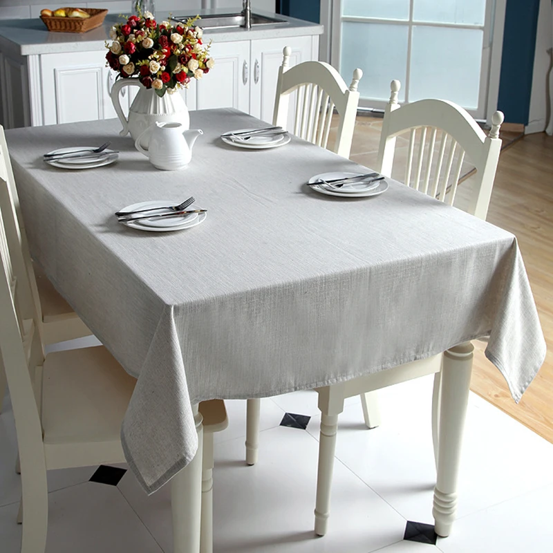 Korean Cotton Linen Tablecloth Solid Color Light Blue Dust-proof Table Cloth Wedding Banquet Rectangular Cover Cloth