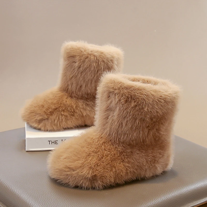أزياء الشتاء للأطفال جولة اصبع القدم أفخم لطيف مريح دافئ الانزلاق على أحذية الثلوج عارضة خفيفة الوزن الطلاب المشي اليومي الأحذية