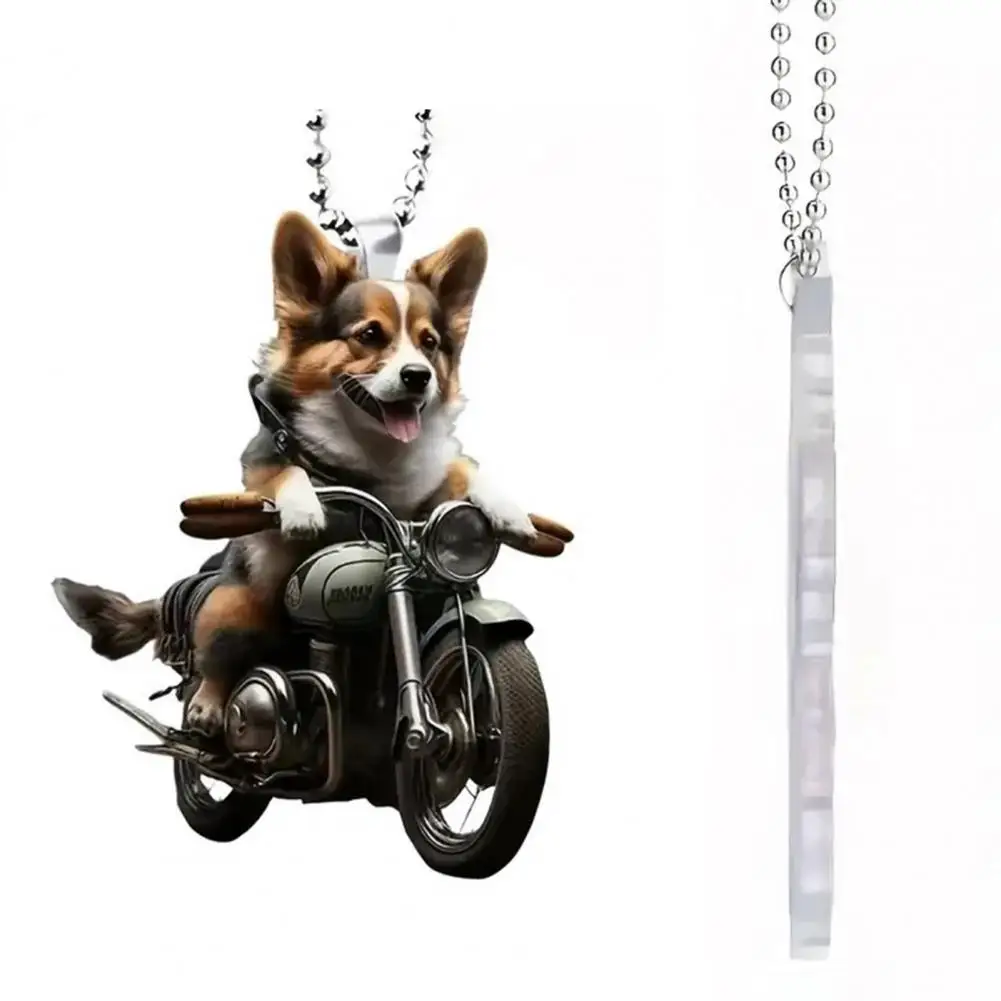 Adorable Pet Ornament Acrylic Riding Dog Pendant for Car Rearview Mirror Lightweight Puppy Ornament with Lanyard for Key Rings