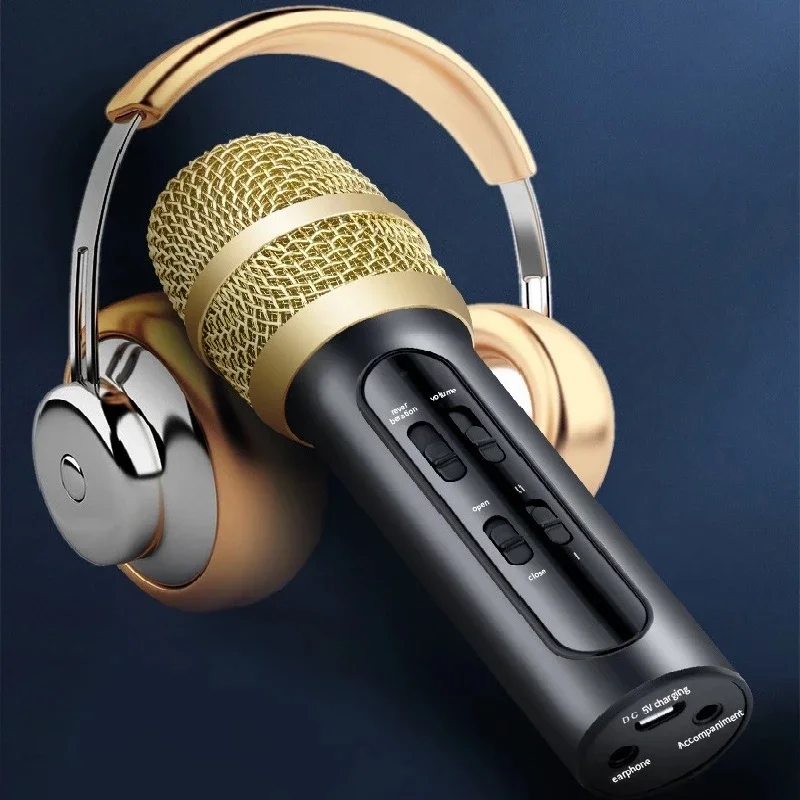 مكثف بلوتوث لاسلكي صغير محمول أداة ميكروفون منزلية للحد من الضوضاء ميكروفون متكامل للصوت Confere 2025 أغنية الغناء