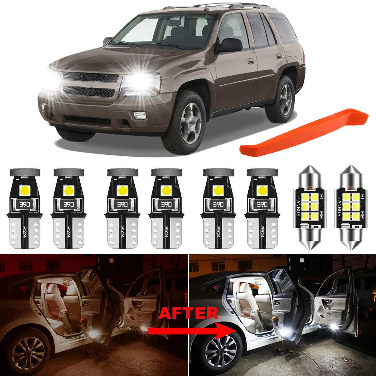 

Winetis 11Pcs 6000K White LED Lights Interior Package Kit for 2002-2009 Chevy Trailblazer + Free Tool