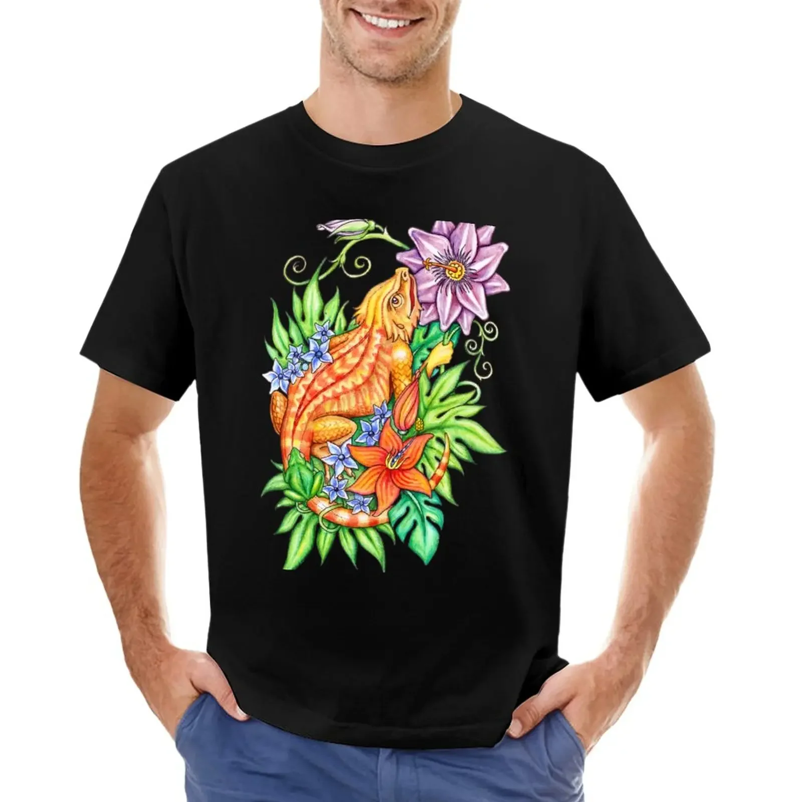 Bearded dragon in flowers T-Shirt boys whites anime heavyweights mens graphic t-shirts funny