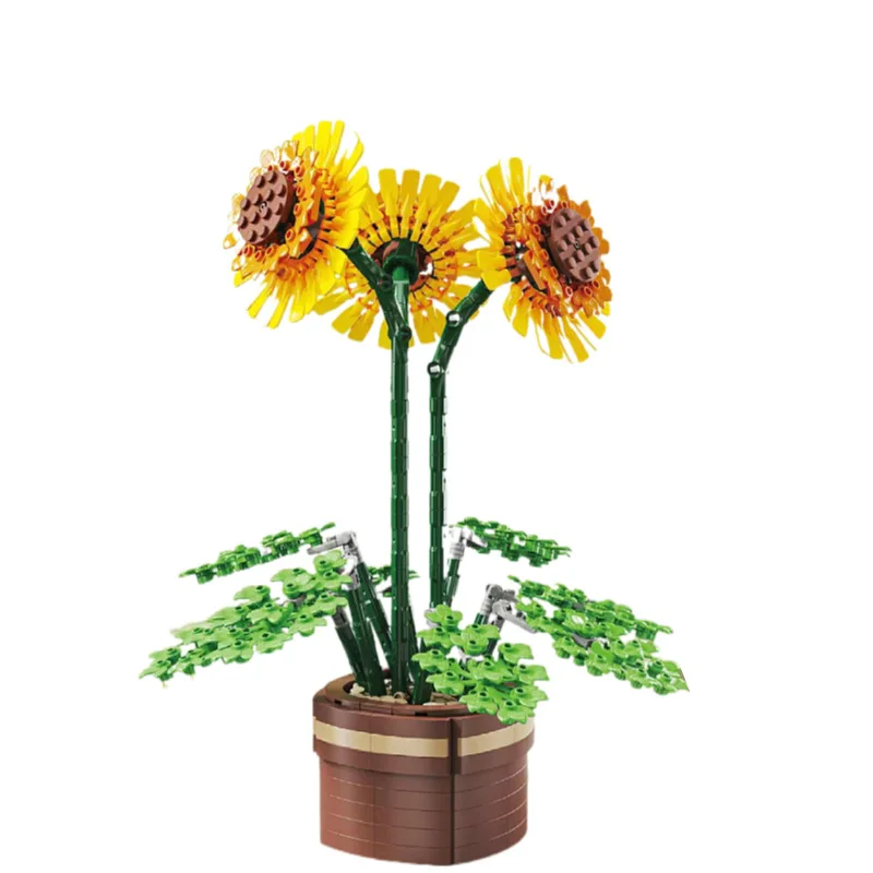 2023 City Creativity Bouquet Sunflower Potted Plant Home Decoration Building Blocks Bricks Kids Toys