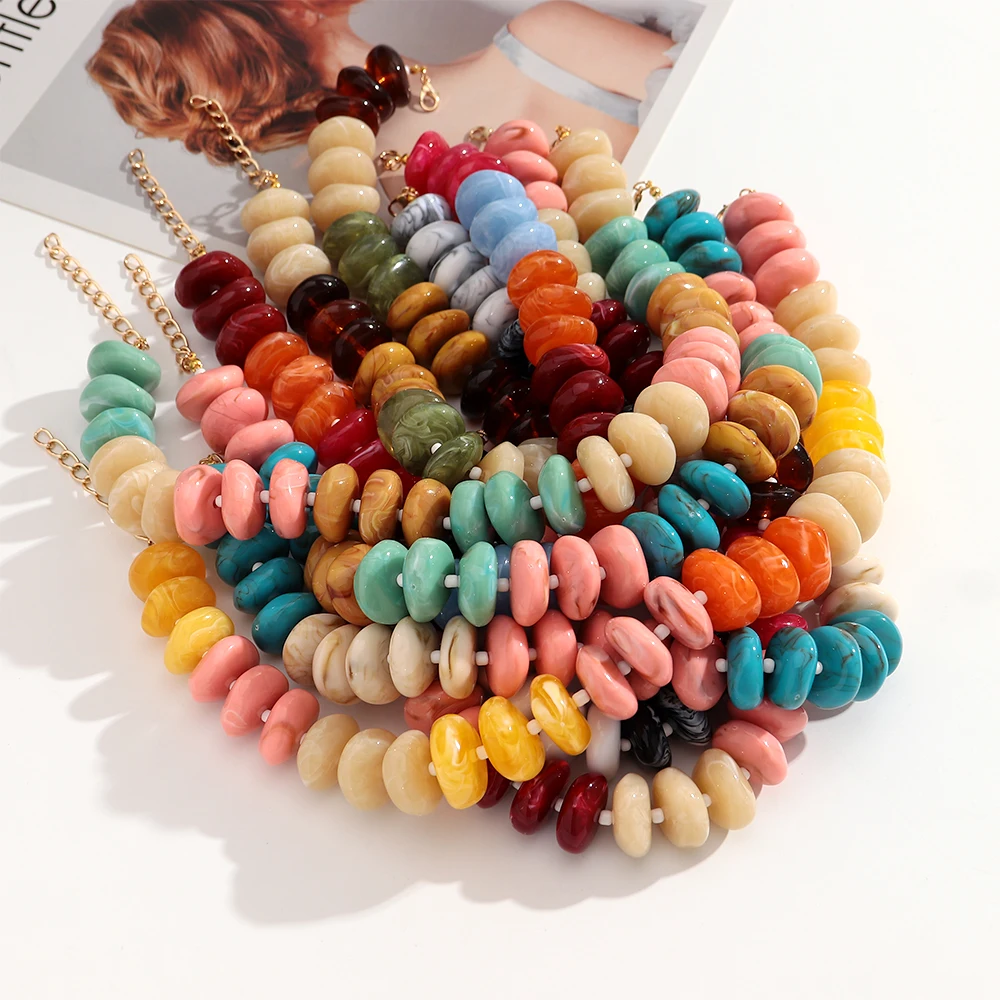Trendy Acrylic Colorful Irregular Big Beads Choker Necklace Geometric Beaded Collar Necklace for Women Statement Jewelry Gifts