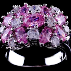 Luxury Female Pink Purple Blue Flower Ring Fashion Silver Color Engagement Ring Luxury Promise Wedding Rings For Women