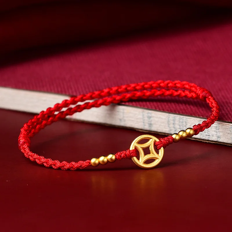 Fashion Red Rope Copper Coin Lucky Bracelets For Women Men Size Adjustable Handmade  Bracelets Bangles Jewelry