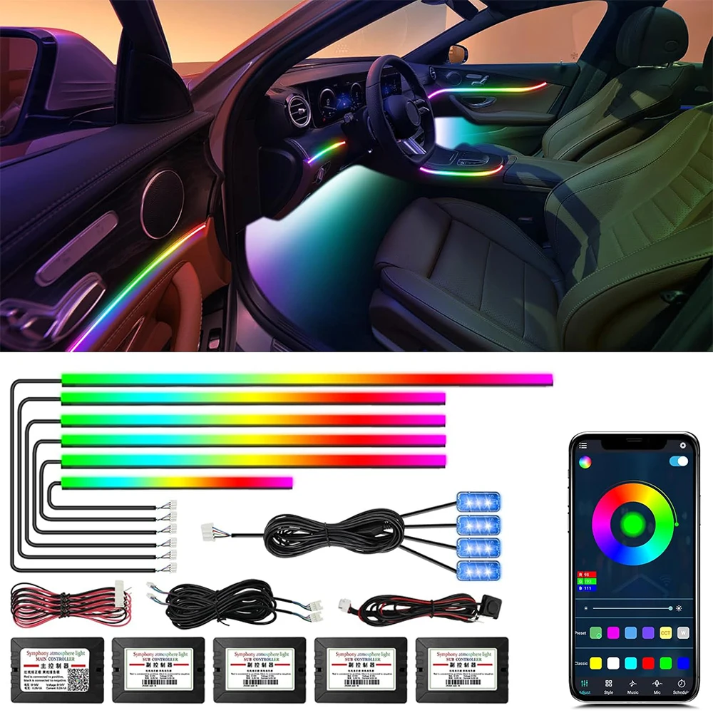 

Акриловая внутренняя автомобильная светодиодная лента Dreamcolor, Светодиодная лента, неоновая оптоволоконная Лента 18 в 1, освещение для автомобиля