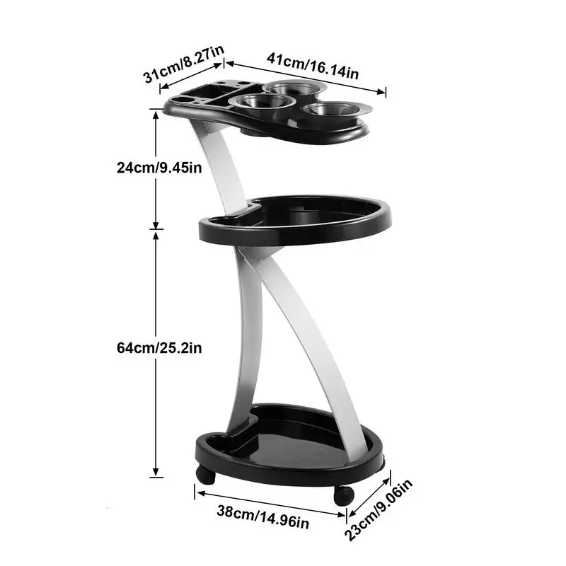 Carro de salón, carro rodante de salón con ruedas, carro de utilidad móvil multiusos de 3 niveles, carro con ruedas para estación de peluquero y belleza