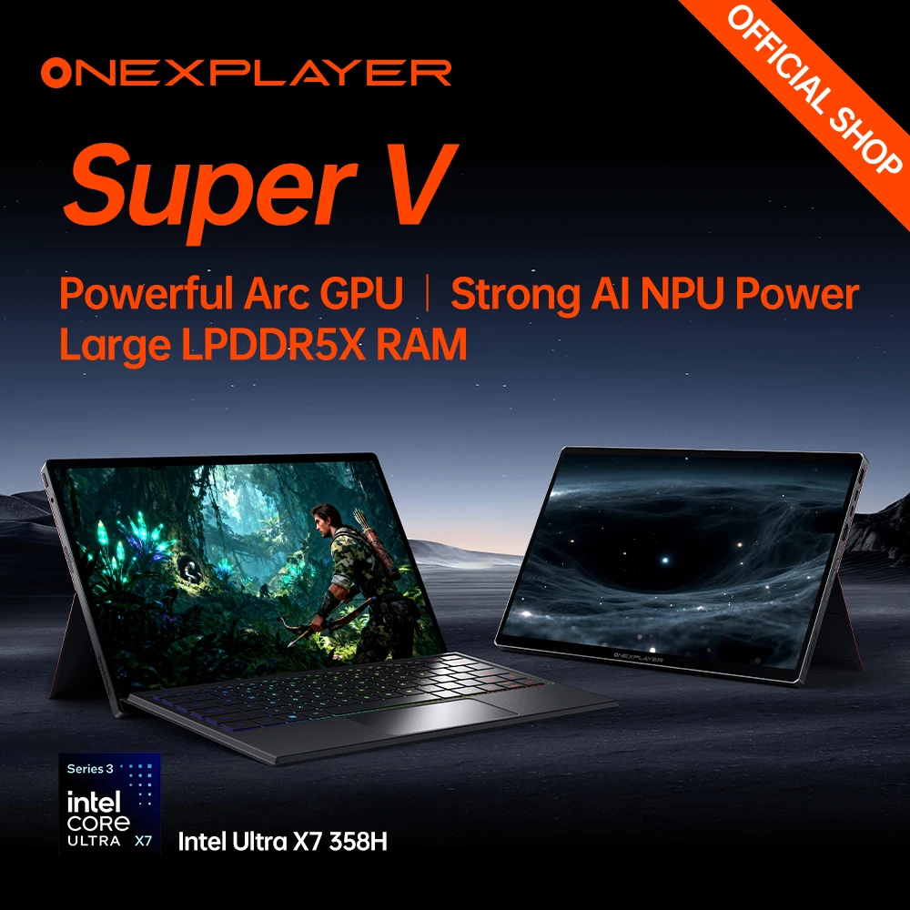 Игровой ноутбук-трансформер OneXPlayer Super V 2-в-1, 14 дюймов, 2.8K OLED, 120 Гц, Intel Core Ultra X7 358H, Arc B390, 48 ГБ LPDDR5X, 1 ТБ PCIe4 SSD