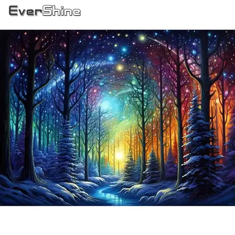 Evershine Tree 다이아몬드 자수 풍경, 2024 석양 그림, 숲, 모자이크, 겨울 수제 선물, 신상