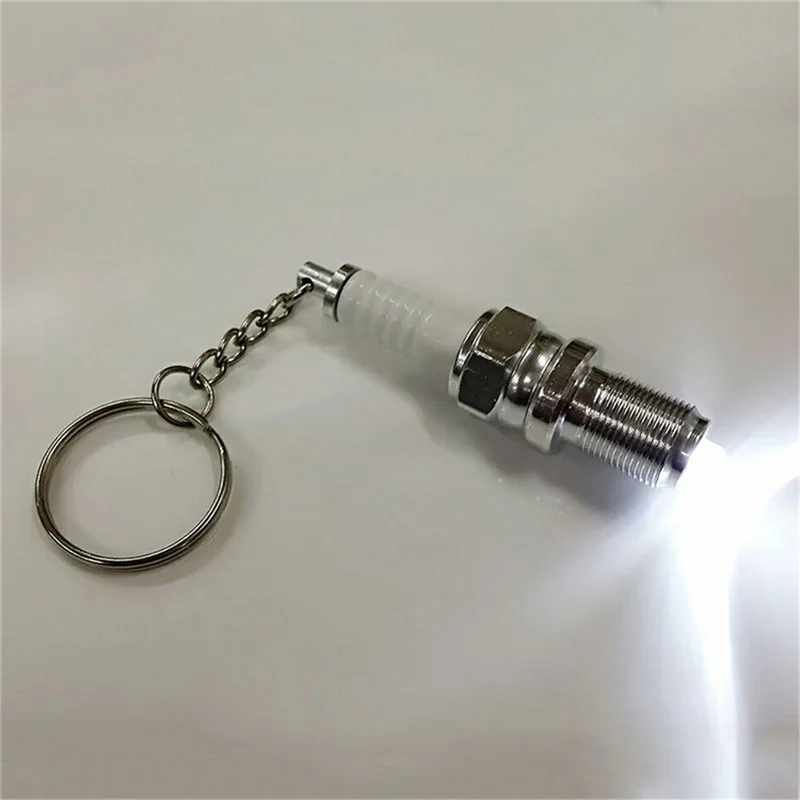 LED Lights, Spark Plugs with Keychain, Electronic Lights, Small Gifts, Motorcycle Accessories, Model Keychain Flashlight