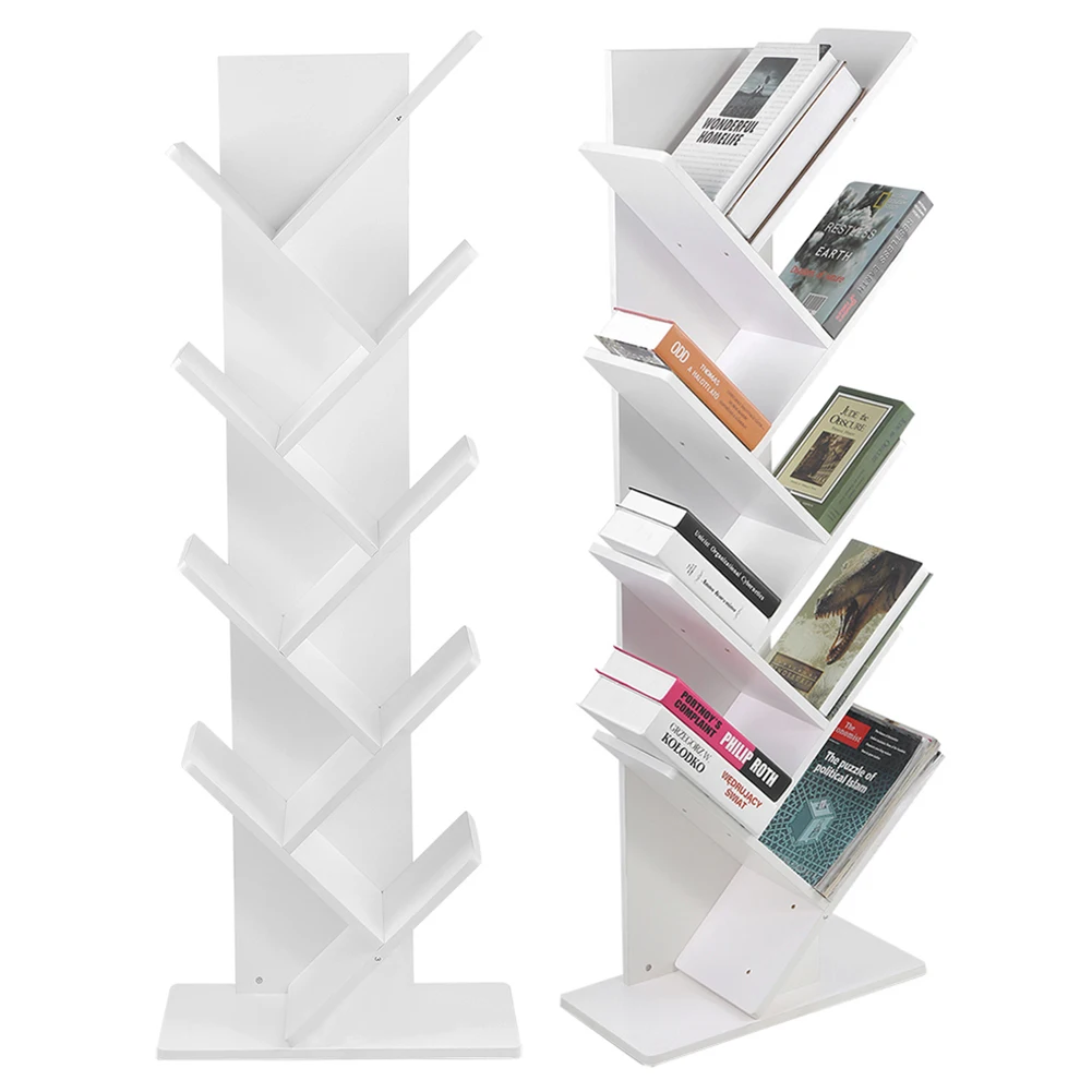 【Breeins】Rustic Standing Tree Bookshelf Wood Display Rack For Home Office Decoration Storage Organizer Shelf Bookcase