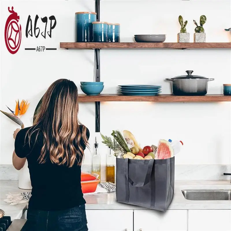 

A67P-35L Многоразовые сумки для продуктов с длинными ручками, 10 упаковок складных многоразовых сумок для покупок, сумки для продуктов оптом