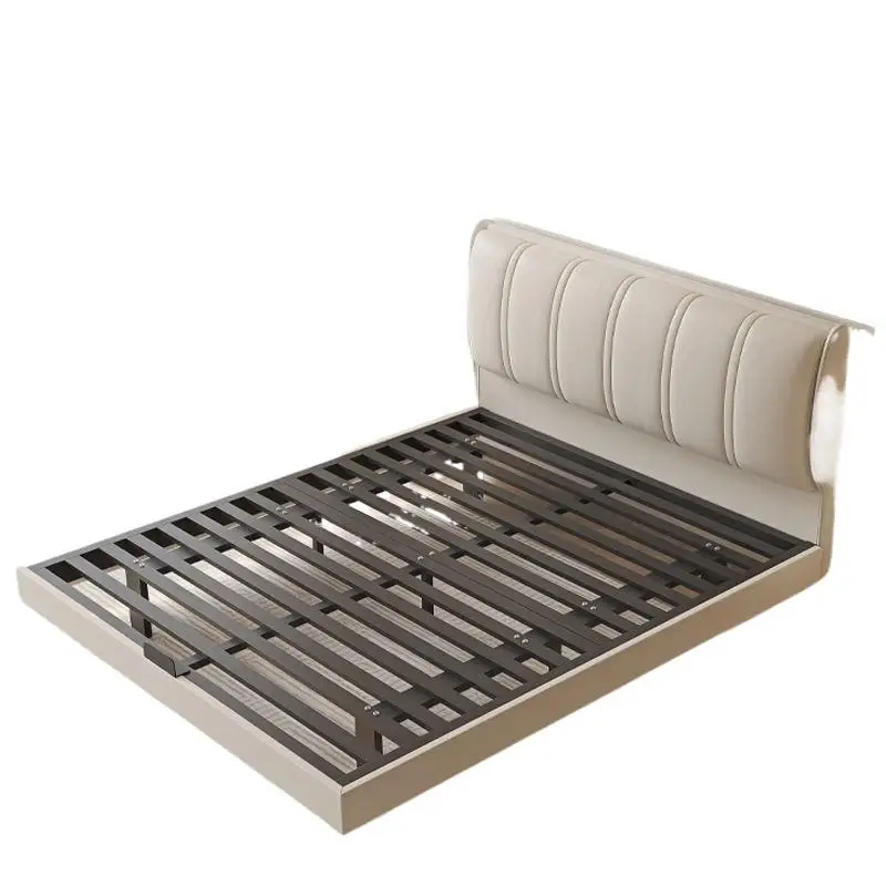 

Suspended bed, master bedroom, double bed, light luxury, high-end, Nordic, modern, simple, soft bag, French, cream