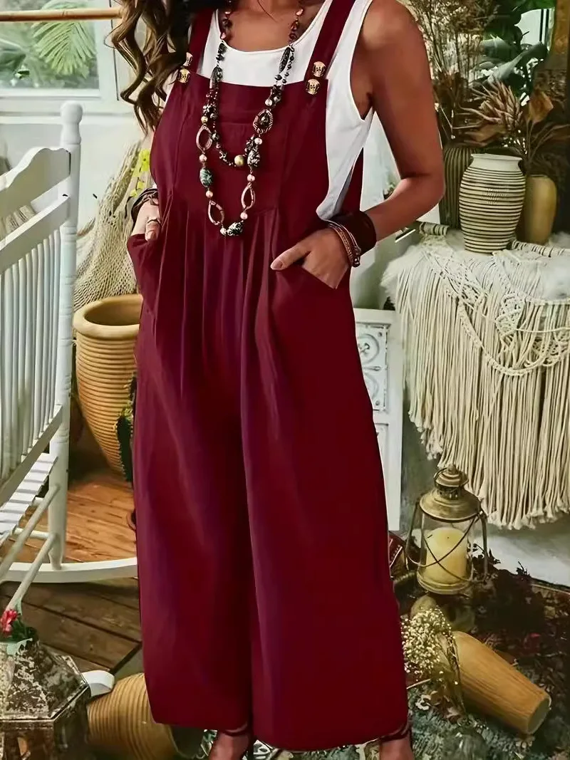 

Повседневные широкие комбинезоны, женские свободные брюки с двойными пуговицами, длинные брюки с высокой талией, уличные брюки из полиэфирного волокна