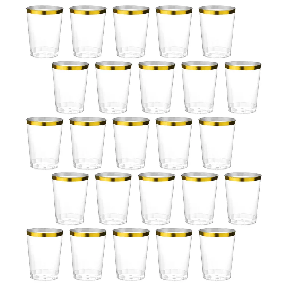 

25pcs Gold Rim Air 300ml Transparent Plastic Party Beverage Cups for Home Hotel Banquet Bar Wedding Small Juice Cups