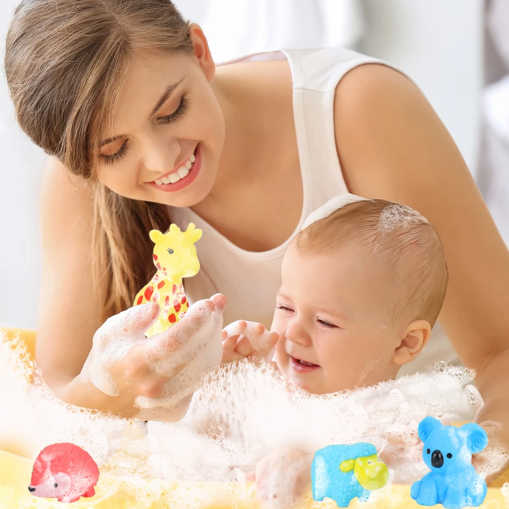 Juguetes de baño para bebés, Animales Marinos lindos, juguete preescolar, flotador de goma suave colorido, sonido de compresión, juego de agua de