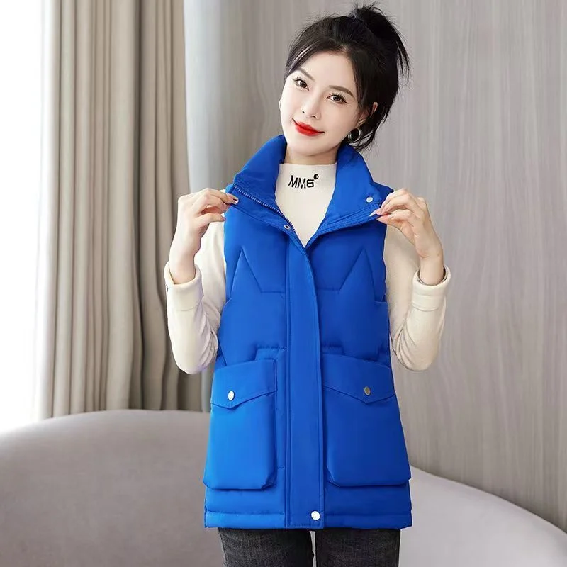 

New Vest Cotton-padded Jacket Short Autumn and Winter Plus Velvet Thickening Korean Fashion Loose Collar Vest Vest To Keep Warm