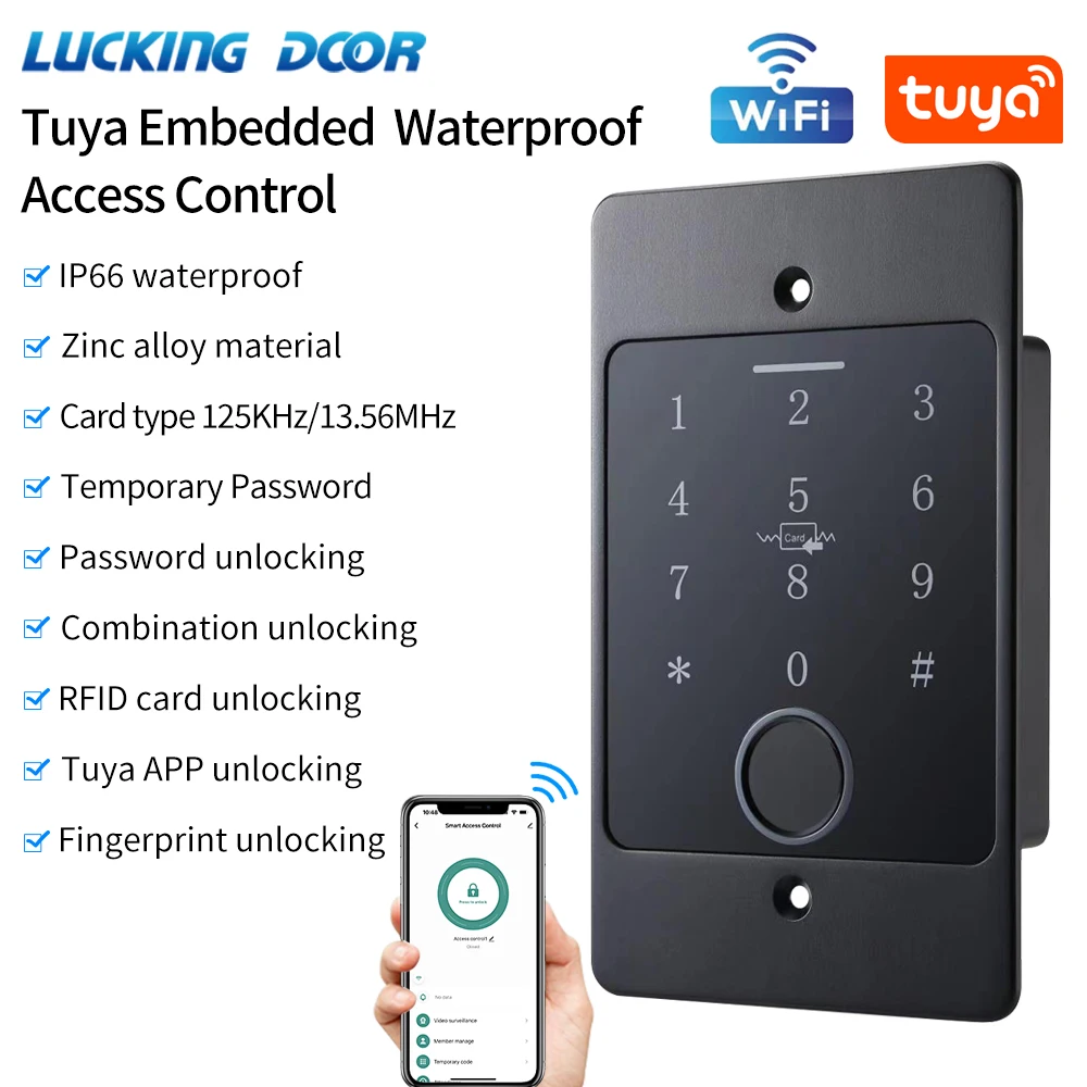 

Wifi Tuya Embedded Keypad for Access Control System 125KHz EM Card Reader Waterproof Fingerprint Access Controller Metal Keypad