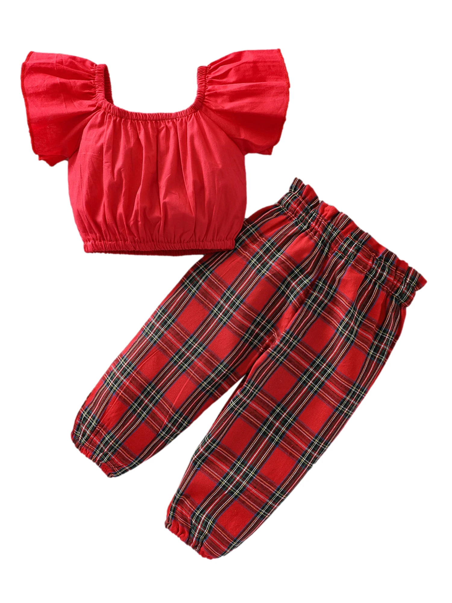 

Adorable 3-Piece Baby Outfit Set Cute Round Neck Short Sleeve Shirt Stylish Checkered Trousers Matching Headband for Toddler