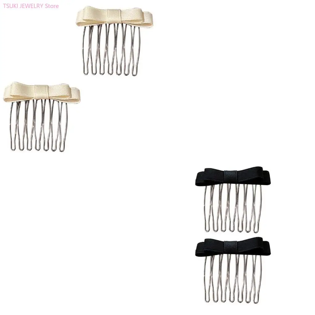 

62KE Bowtie Hairclip Ribbon Bowknot Hair Comb Side Bangs Hairpin Lady Hair Tool