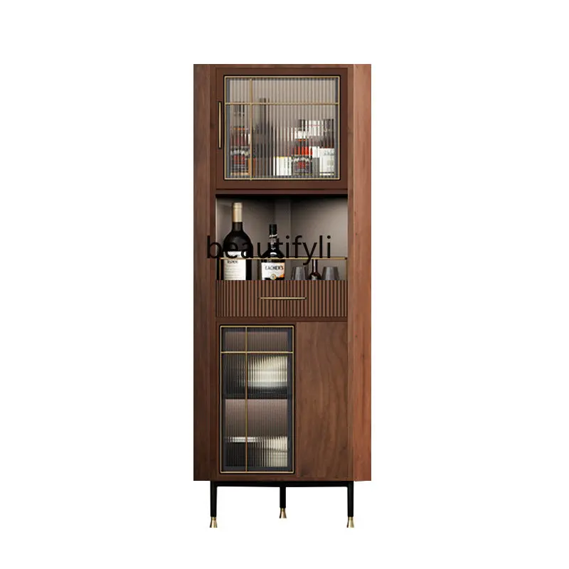 

Italian-Style Light Luxury Wine Cabinet Living Room Triangle Corner Cabinet Solid Wood Glass Storage Cabinet