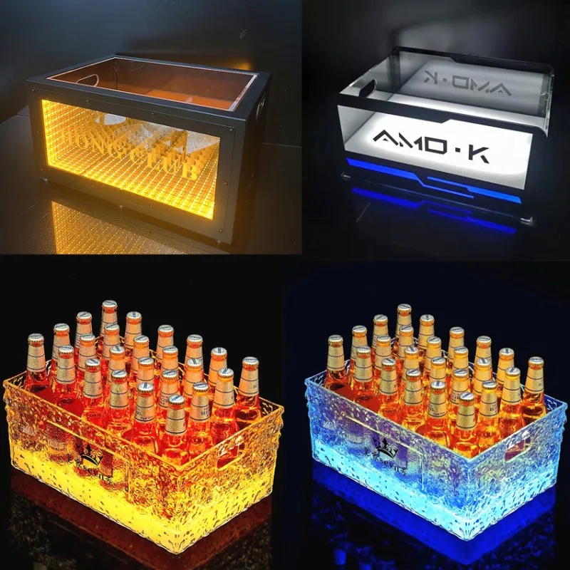 LED Rechargeable Luminous Ice Bucket Creative KTV Beer Case Bucket Cocktail Rack Bar Acrylic Champagne Bucket Beer Frame