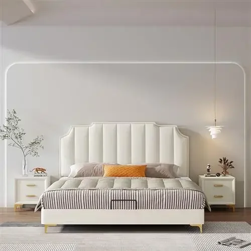 Cheaper White Leather Bed With Good Quality