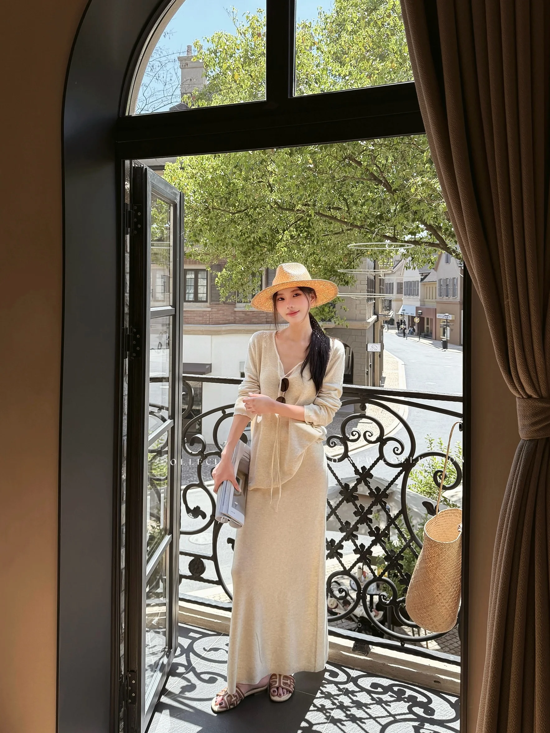 

TITI STUDIO Holiday Oxygen Spring Ultra Soft Thin Sun Protection Shirt Skirt Set Elastic Waist Midi Skirt Breathable Fashion Set